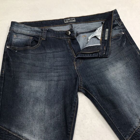 BUCKLE BLACK Moto Jean Men 34x34 (36x35 actual) Skinny Flex Stretch Denim Dark - Picture 4 of 16